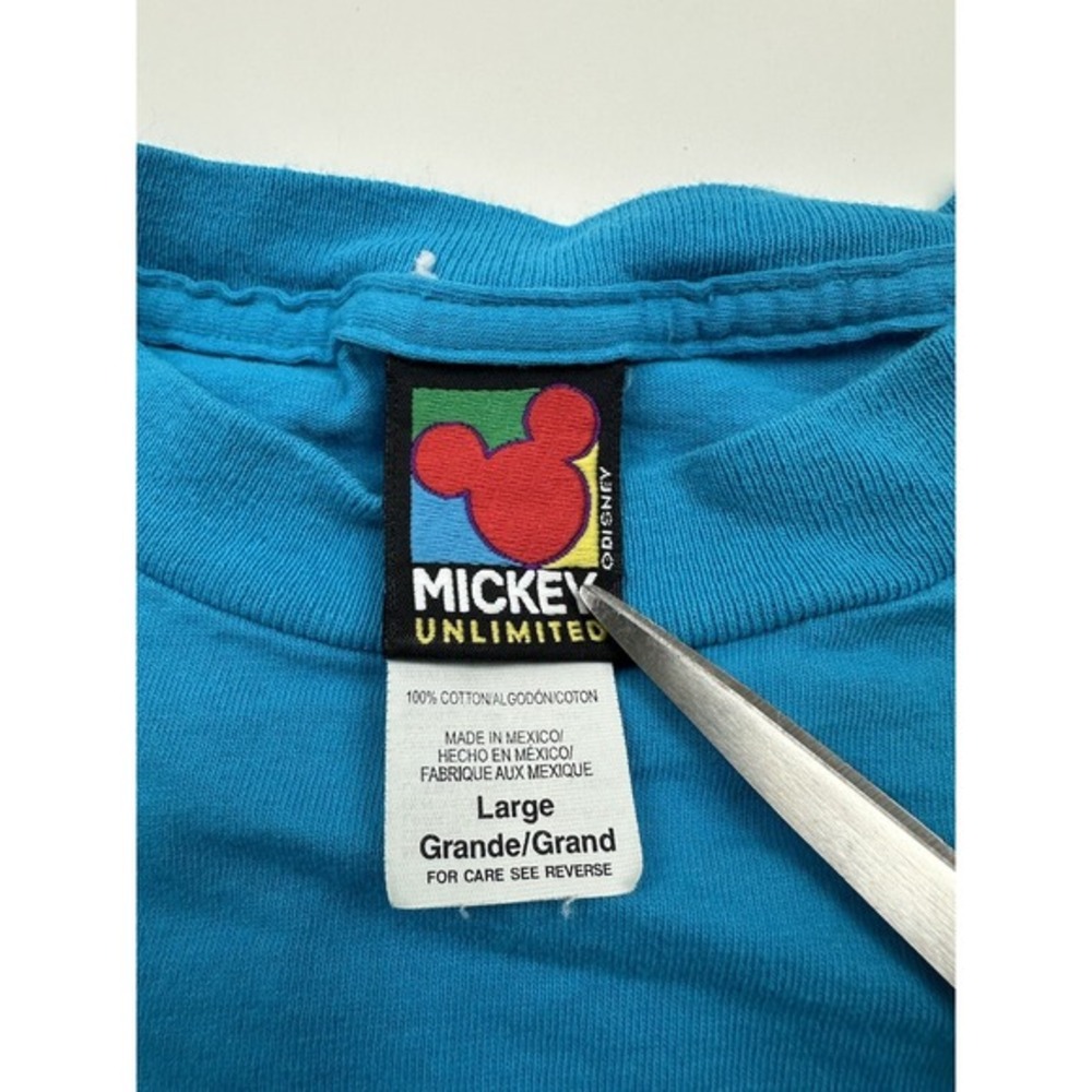 Vintage‎ 90s Disney Mickey Mouse T-Shirt Blue Large Embroidered Logo - Picture 3 of 6